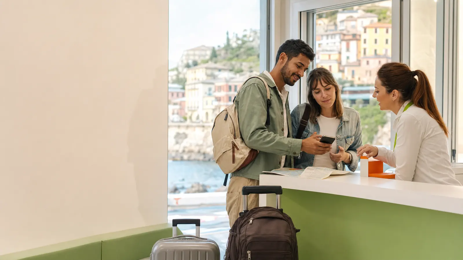 Turisti assistiti da Punto Energia per attivare una eSIM Optima Tourist in Italia